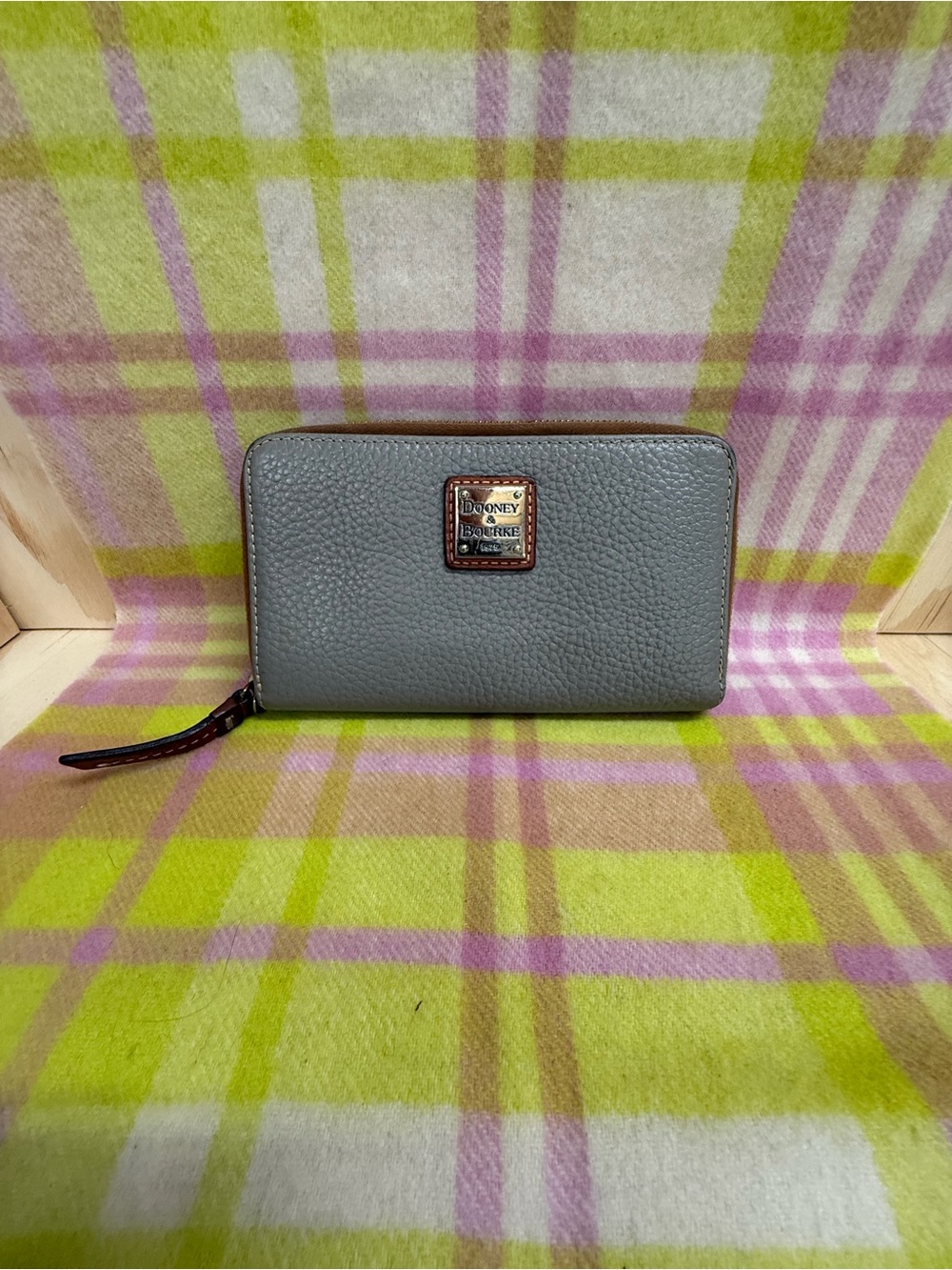 Dooney & Bourke Gray Pebbled Leather Zip Wallet